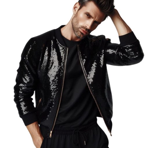 Veste bomber sequins noirs mode homme Paris